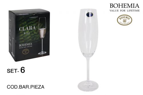 Set 6 Taças Champagne 220cc Clara — referência 6344S03222