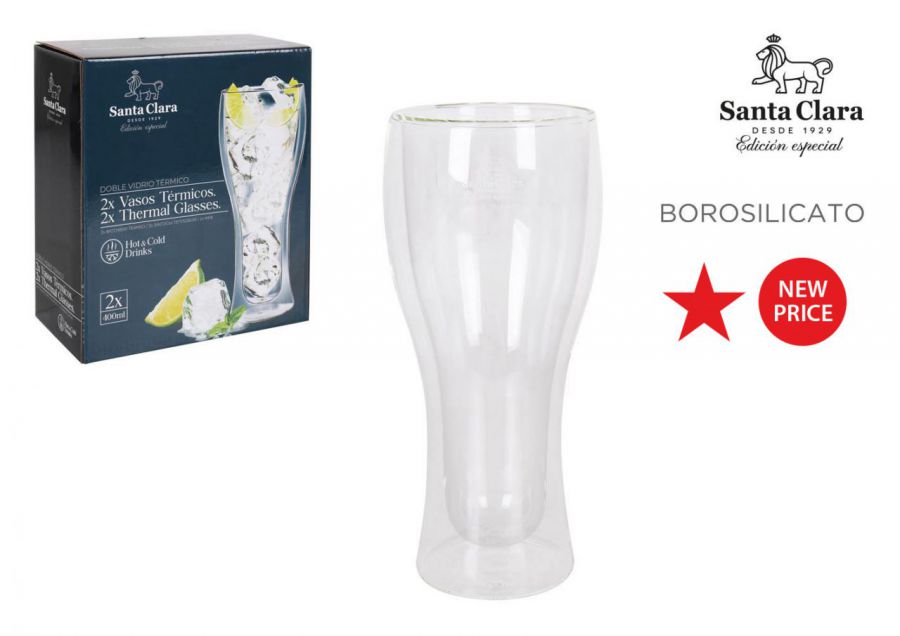 Y Set 2 Vasos Cerveza Boro.400ml Santa Cla — referência MKT59690