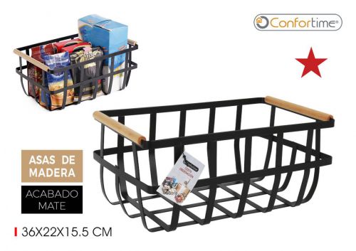 Cesta Armazenamento Metal/Madeira Confortime — referência BY01017875844