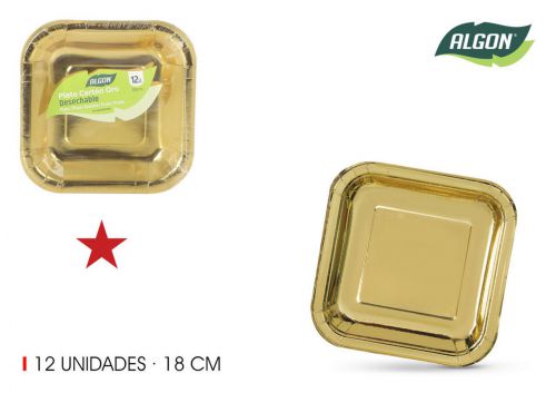 Set12 Placa De Cartao Quadrado De Ouro 18cm Algon — referência BA01054076995