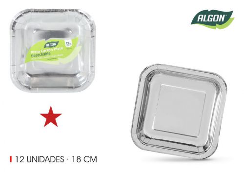 Set12 Prato De Cartao Quadrado Cor Prata 18cm Alg — referência BA01054077003