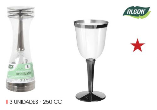 Conjunto3 Copo De Vinho De P+boca Prata 250 Algo