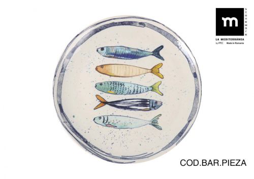 Prato Plano 26 Cm Peixe Mènaco Brilhante — referência PEI26100