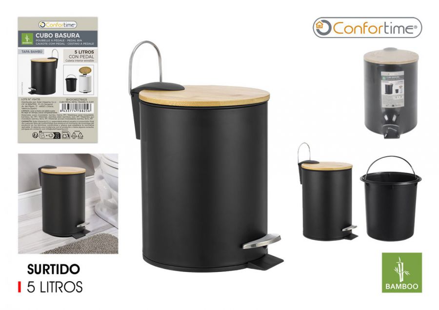 Caixote Do Lixo Metalico Com Pedal E Tampa De Bamb — referência BY01093278825