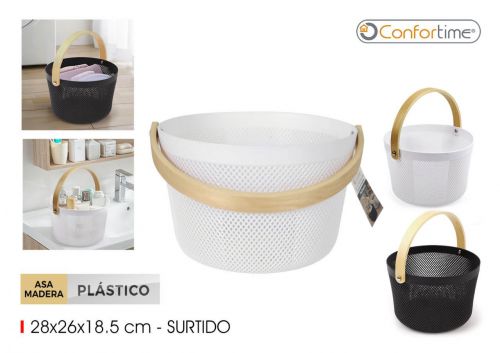 Cesto Multiusos Com Pega De Madeira Confortime