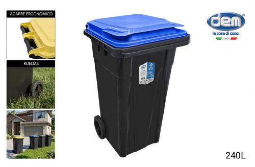 Cubo Basura Con Tapa 240 Lt. Negro/Azul Dem — vista 1