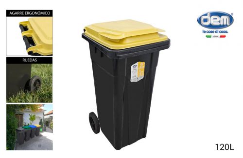 Cubo Basura Con Tapa 120 Lt. Negro/Amarillo Dem — referência 70000130Y