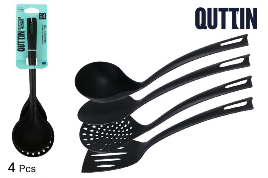 Set 4 Utensilios Nylon Quttin Negro