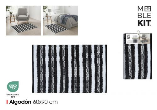 Tapete De Algodao 60x90cm Preto E Branco Moblekit — vista 1
