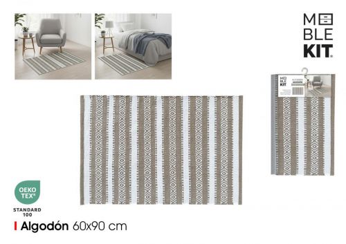 Tapete De Algodao 60x90cm Bege E Branco Moblekit — referência BY03039980079
