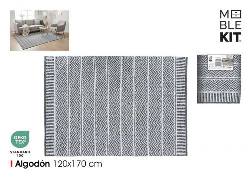 Tapete De Algodao 120x170cm Cinza E Branco Mobleki — referência BY03039980108