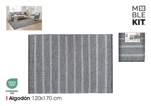 Tapete De Algodao 120x170cm Preto E Branco Mobleki — vista 1