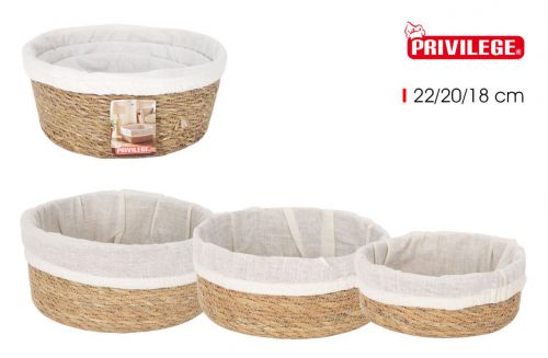 Conjunto 3 Cestos Vime Redondos 22/20/18 Cm C/Tec