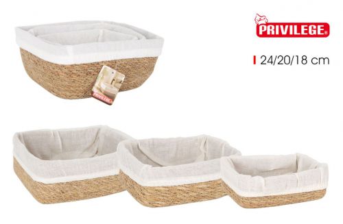 Conjunto 3 Cestos Vime Retangulares C/Tecido — vista 1