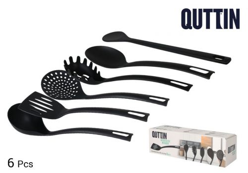 Set 6 Utensilios Nylon Quttin Preto — referência QT-6249996N