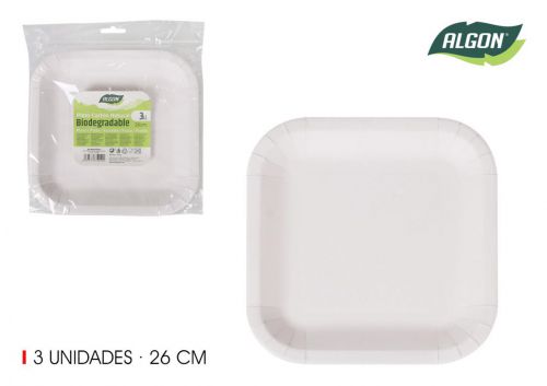 Set3 Placa Quadrada De Cart+o Natural 26cm Algon