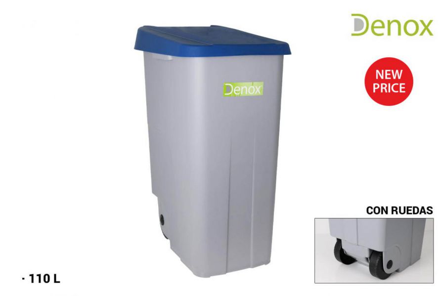 Cubo Basura Reciclaje 110l. Cerrado Azul Denox
