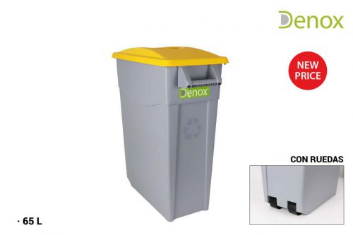 Cubo Basura Reciclaje 65l. Cerrado Amarillo Denox