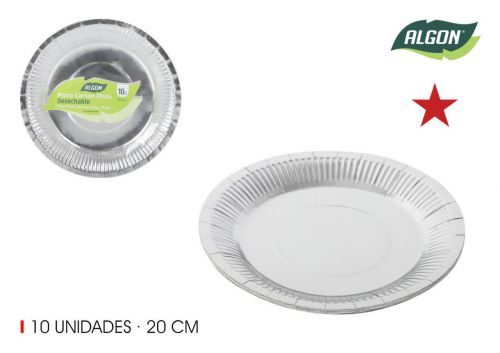Set10 Placa De Cartao Prata Redondo 20cm Algon