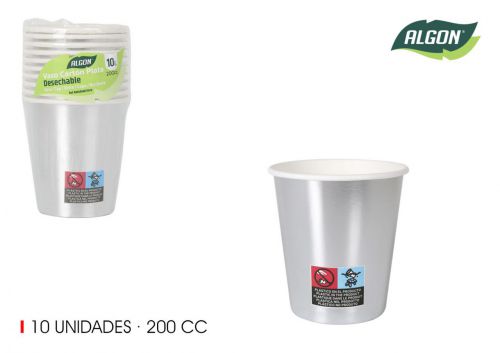 Set10 Copo De Cartao Prata 200cc Algon
