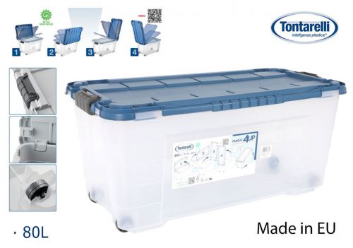 Caixa De Armazenamento De 80 Litros Com Tampa + Ro