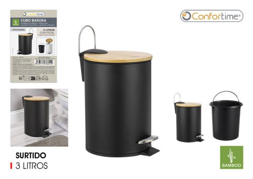 Caixote Do Lixo Metalico Com Pedal E Tampa De Bamb