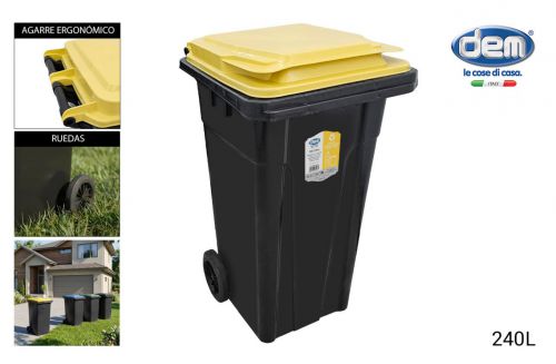 Cubo Basura Con Tapa 240 Lt. Negro/Amarillo Dem
