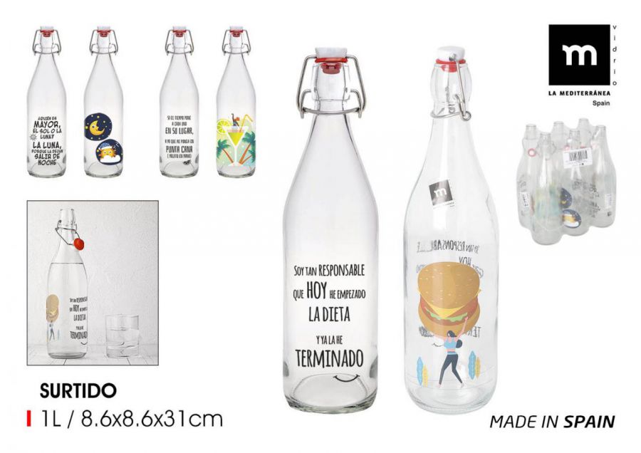 Garrafa De Vidro De 1l Com Tampa Hermética Mecano