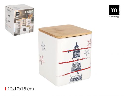 Pote Cozinha Quadrado 12x12x15cm C/Tampa Bambu