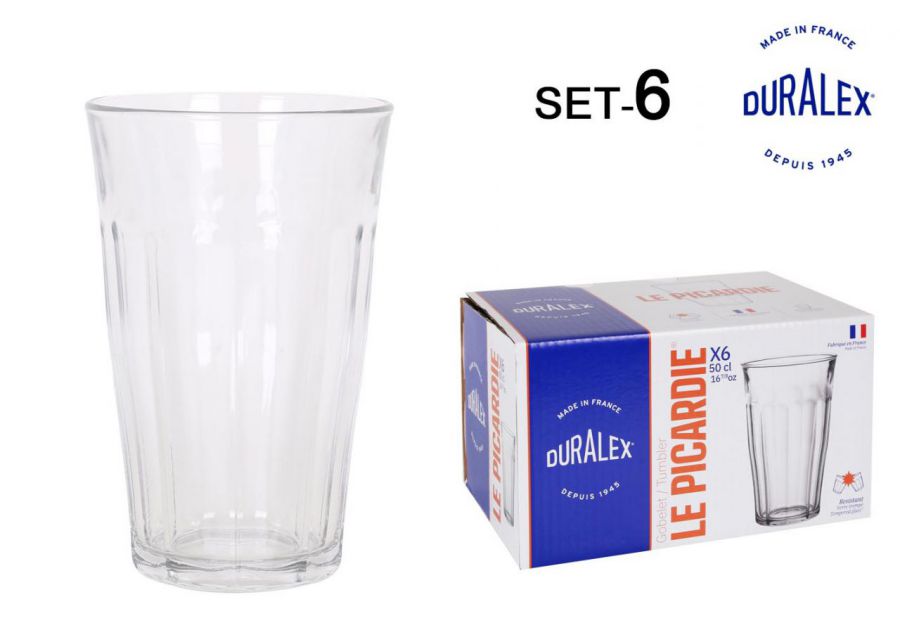 Set 6 Vasos Transparente 50cl Picardie