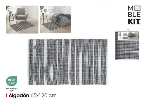 Tapete De Algodao 65x120cm Preto E Branco Moblekit