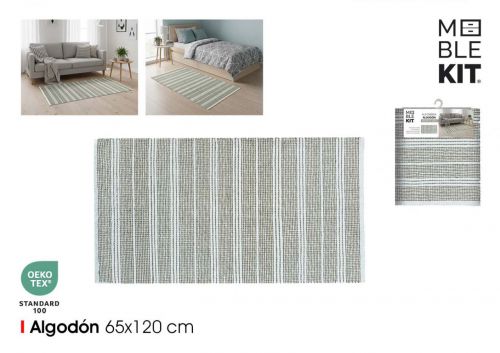 Tapete De Algodao 65x120cm Bege E Branco Moblekit