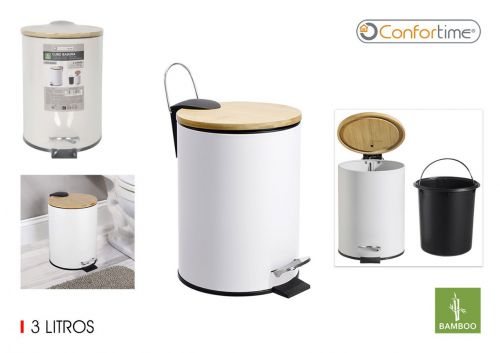 Caixote Do Lixo Metalico Com Pedal E Tampa De Bamb