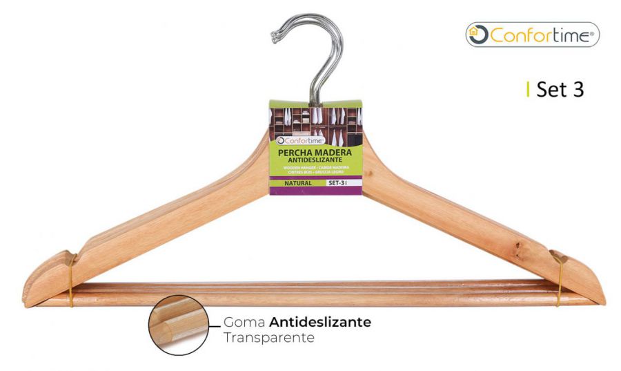 Set3 Cabides Madeira Natural Antid Conf